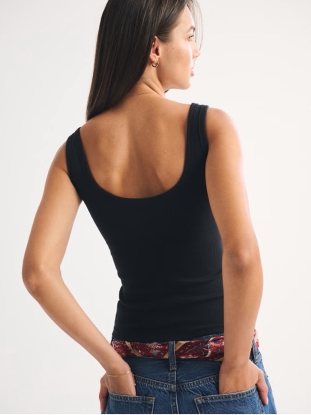 Navy bra-free rib tuckable scoopneck tank small - Picture 2 of 5